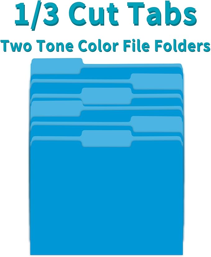 36 Packs Colored File Folders,Blue File Folders,Two Tone Color File Folder 8.5 x 11 Inch,1/3 Cut Tabs Letter Size,Manila File Folders for Office,School and Home,Organization