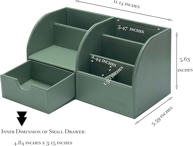 UnionBasic Desk Organizer, Multi-functional Leather Desktop Office Organizer, Pen Holder - Business Card/Pen/Pencil/Mobile Phone/Stationery Holder Storage Box, Malachite Green