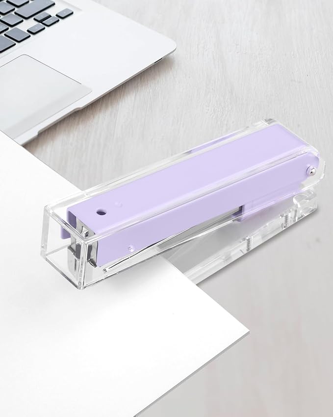 Honagu Clear Acrylic Stapler, Desktop Stapler, Office Stapler, Elegant Modern Desk Accessory for The Desk at Home, Office, or School(Purple)
