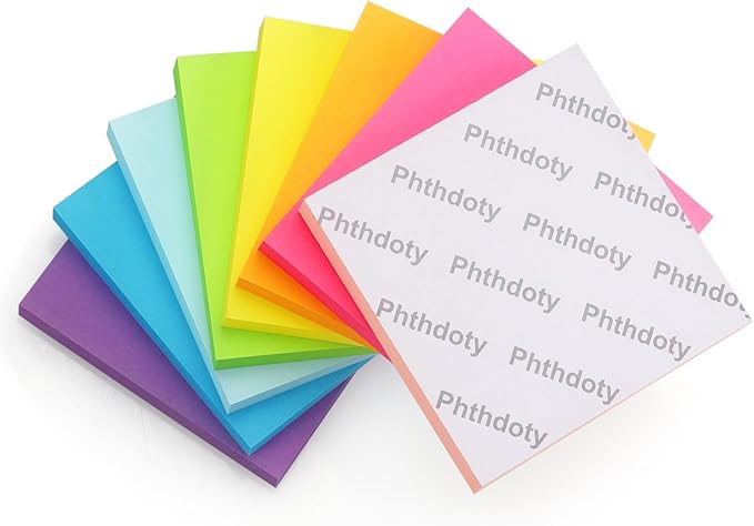 Phthdoty 8 Pads Pop Up Sticky Notes 3x3 Refills Bright Colors Self-Stick Notes Pads Super Adhesive Sticky Notes Great Value Pack