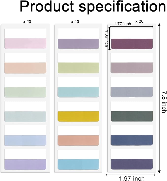 Potanro Sticky Tabs 360pcs Color Tabs for Notebooks 1.8 Inch Book Tabs Writable Annotation Tabs Repositionable Page Tabs Flags Page Markers Labels for Notebooks, Filing, Classification (Large)