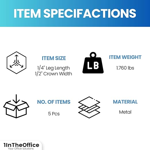 1InTheOffice Standard Staples, Staples for Stapler, Replacement Staples, 1/4" Leg Length, 5,000 Staples/Pack, 5 Pack