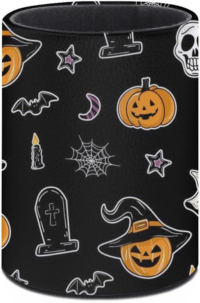 Halloween Spider Web Ghost Pen Holder Pencil Organizer Cute Pencil Cup Desk Decor Makeup Brush Holder PU Multifunctional Office Suppliesfor Home Classroom School