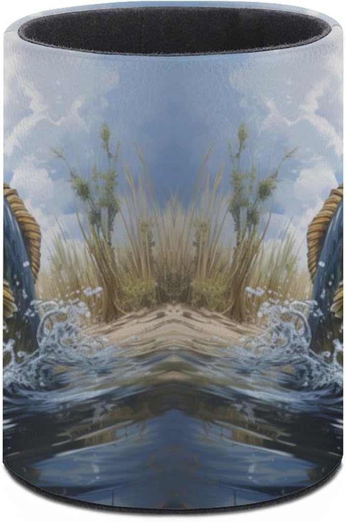 Bass Fish Pen Holder Pencil Organizer Cute Pencil Cup Desk Decor Makeup Brush Holder PU Multifunctional Office Suppliesfor Home Classroom School