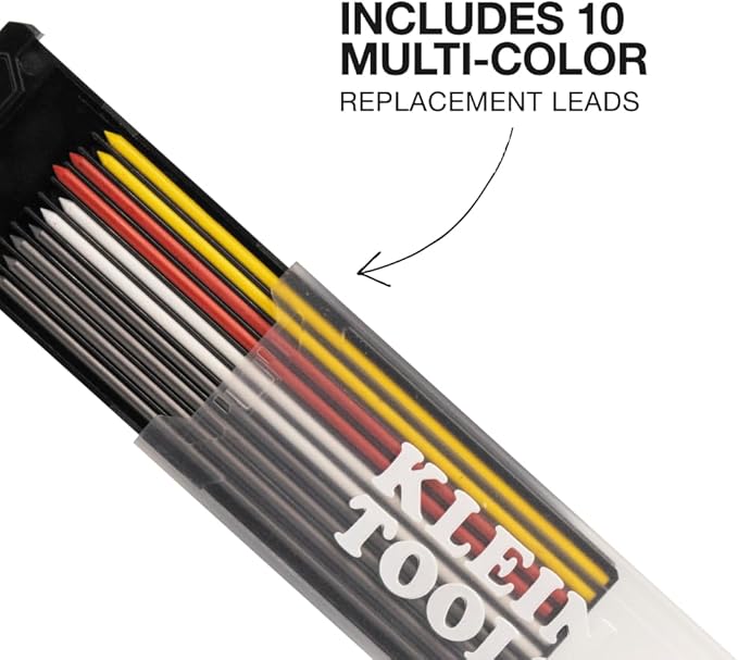 KLEIN TOOLS 80189 Skribes 2.8 mm Mechanical Carpenter Pencil with Built-In Sharpener and 10-Pack Assorted Color Leads, for Deep Hole Marking for Woodworking and Construction
