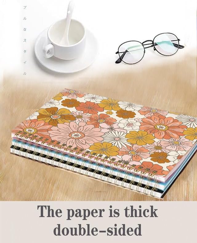 Spiral Journal Notebook,A5 Hardcover Lined Journals for Women Girl 6 x 8.3 in,120 Pages Thick Paper,Cute College Ruled Writing Notebook for Gifts Office Work School(Boho Flower)