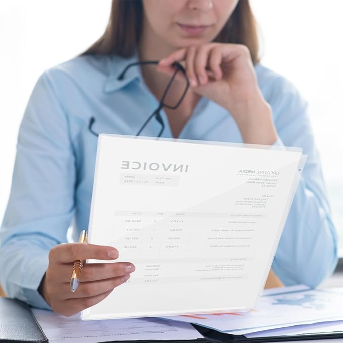 20 Pack Binder Dividers with Pockets Letter Size Clear Slash File Jacket 3 Hole Punch Plastic Document Folders for Office Home School (Transparent)