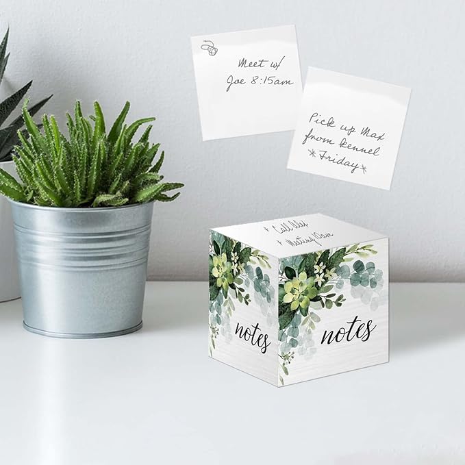 Lush Greenery Sticky Note Cube / 600 Sheets / 2.75" Memo Block Printed On 4 Sides/Trendy Botanical Design/Made in The USA
