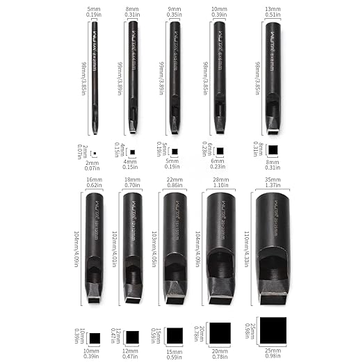 WUTA Square Leather Hole Punch,5PCS Steel Hollow Punch Tool Set for Belt,Watch Band,Leather Crafting(4mm+6mm+10mm+15mm+25mm )