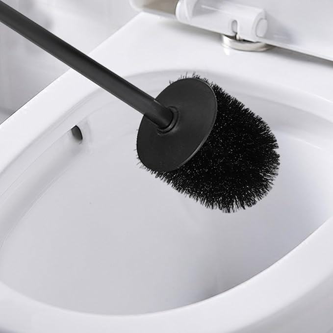 Wall Mounted Toilet Brush and Holder Set, 304 Stainless Steel Toilet Bowl Brush with 3 Replacement Heads, Space-Saving Bathroom Cleaning Brush, Matte Black Finish