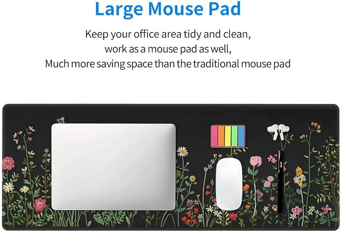 Desk Pad,Office Desk Mat 31.5"×11.8" Large Gaming Mouse Pad,Durable Extended Computer Mouse Pad,Waterproof Thick Big Mouse Pads with Non-Slip Rubber Base Office Home Colorful Flowers