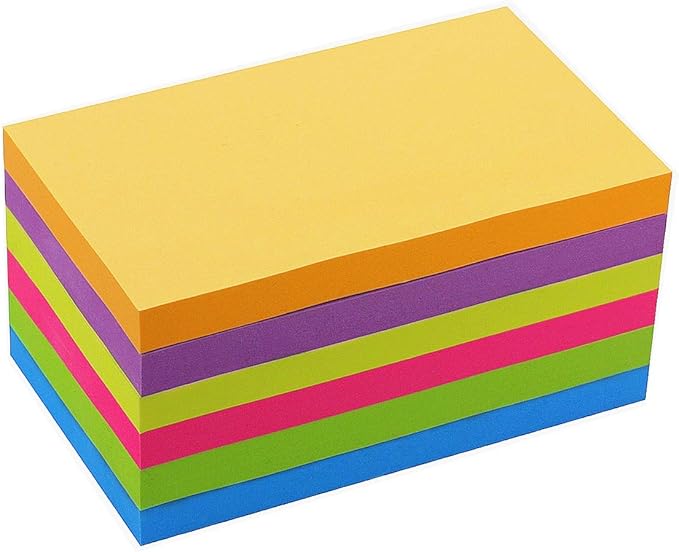 Sticky Notes 3x5, 6 Color Bright Colorful Sticky Pad, 6 Pads/Pack, 70 Sheets/Pad, Self-Sticky Note Pads