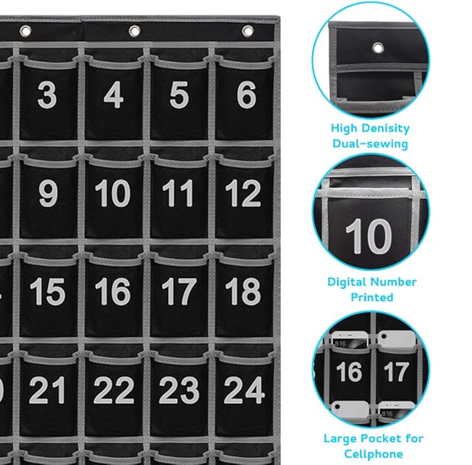 Eamay 24 Numbered Classroom Pocket Charts for Cell Phones and Calculators Holder Wall Door Mount Hanging Organizer