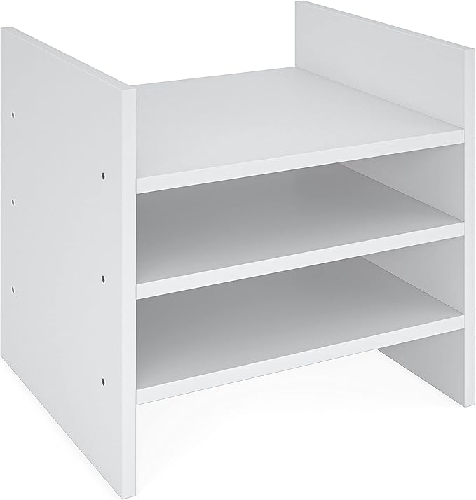 Ballucci 4-Tier Paper Sorter and File Organizer for Desk, Wood Mail Sorter, Fits into IKEA Kalax and ClosetMaid Cube Storage Shelves, Paper Tray, Mail Holder Stand for Classroom, Office, White