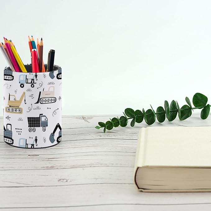 Construction Truck Pen Holder Pencil Organizer Cute Pencil Cup Desk Decor Makeup Brush Holder PU Multifunctional Office Suppliesfor Home Classroom School