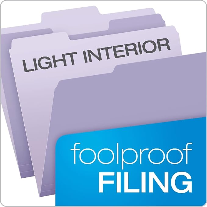 Pendaflex Two-Tone Color File Folders, Letter Size, 1/3 Cut, Lavender, 100 Per box (152 1/3 LAV)