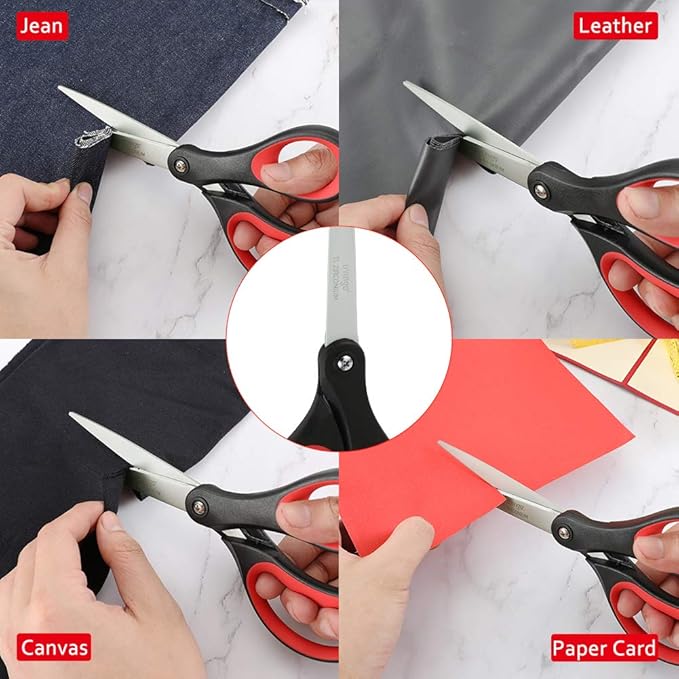 LIVINGO 8“ Scissors All Purpose 3-Pack, Titanium Ultra Sharp for Office Home School Sewing Fabric Craft Supplies, Premium Stainless Steel, Comfort Grip(Red/Black)