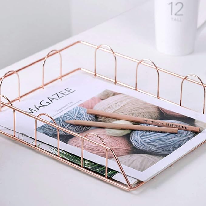 Jolitac Rose Gold 4-Tier Stackable Paper Tray Desk Organizer, Workspace Decorative Stacking Rack Supplies Holder, Metal Letter Trays for File Documents in Home & Office (Rose Gold)