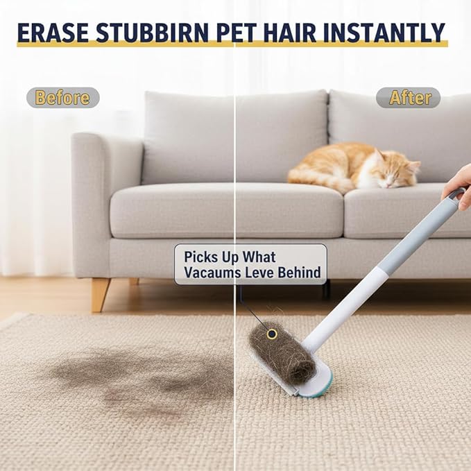 Quppa 4-in-1 Reusable Lint Brush Pet Hair Remover,Multi-Functional Washable Pet Hair Removal Tool& Window Screen Cleaner,Dog&Cat Hair Reusable Removal Broom for Furniture