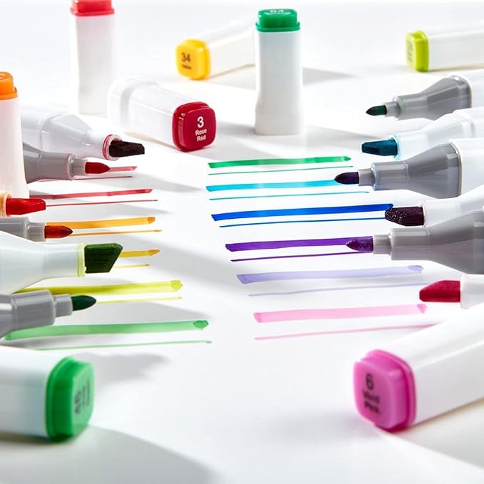 KINGART 424-60 PRO Double-Ended Alcohol Ink Art Markers, 60 COLORS, Fine Point & Chisel Tips, Permanent with Superior Blendability, Includes Plastic Case, 60 Pc.