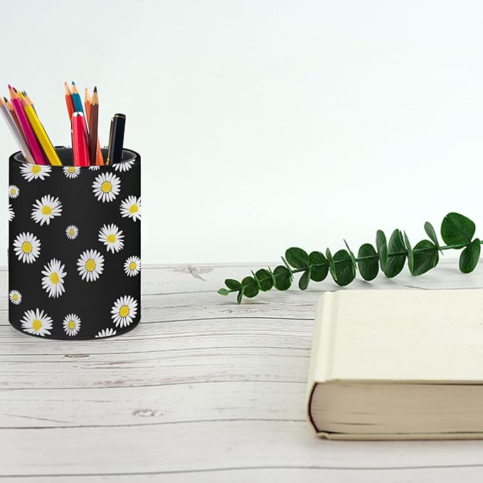 Daisy Pen Holder Pencil Organizer Cute Pencil Cup Desk Decor Makeup Brush Holder PU Multifunctional Office Suppliesfor Home Classroom School