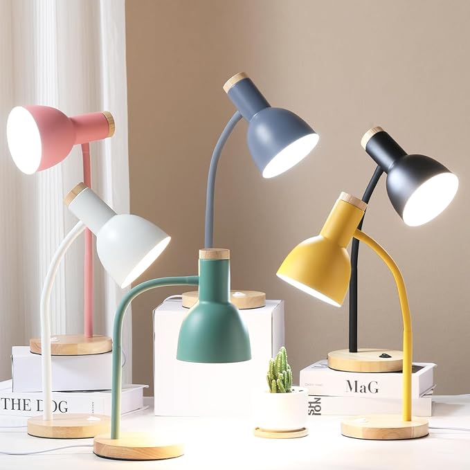 Table Lamp,Wooden Adjustable Desk Lamp,Dorm Lamp&Bedside Lamp for Living Room, Bedroom, Kids Room (Black)