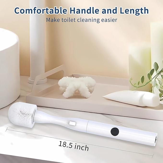 Electric Toilet Brush, HKFIF Toilet Brush and Holder Set, 360 Degree Powerful Cleaning Easily Eliminate Stains and Residue, 2 Speeds Rechargeable Motorized Toilet Scrubber (White)