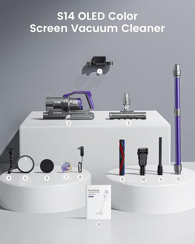 S14 Cordless Vacuum Cleaner 450W 33KPA Stick Vacuum Cleaners with OLED Screen, Up to 55mins,Anti-Tangle Brush, Aromatherapy, Lightweight Vacuum Deep Clean for Hardwood Floor Carpet Pet Hair