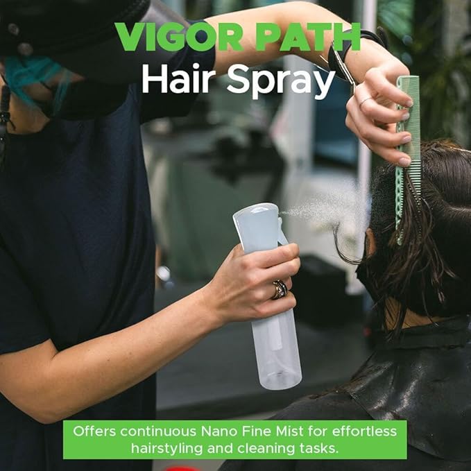 VIGOR PATH Continuous Spray Bottle with Ultra Fine Mist - Versatile Water Sprayer for Hair, Home Cleaning, Salons, Plants, Aromatherapy, and More - Empty Hair Spray Bottle (Clear - 10oz - 2pack)