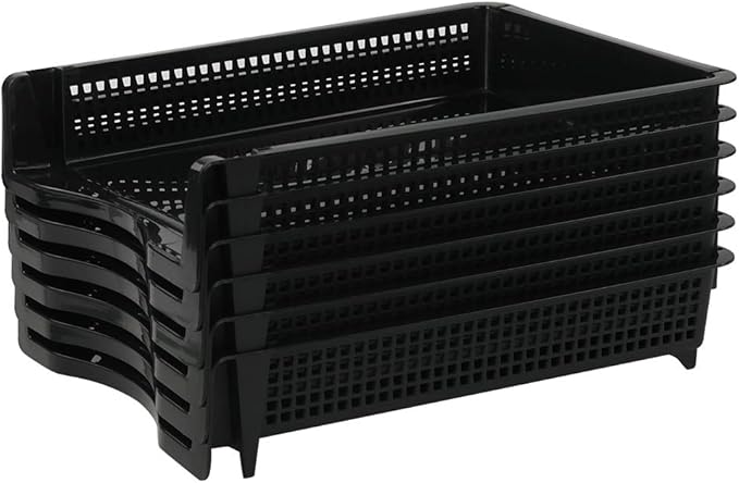 6-Pack Black Plastic Stackable Paper Tray/Basket, Stackable Office Lletter Organizer Desk Tray