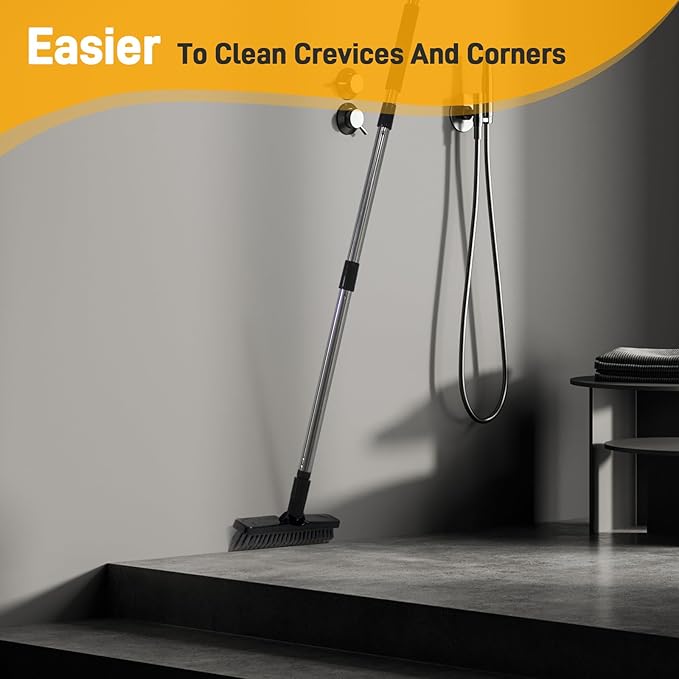 55-Inch Rotating Grout Brush with Adjustable Long Handle, V-Shaped Deep Cleaning Tool for Tile, Bathrooms, Kitchens, and Hard-to-Reach Areas