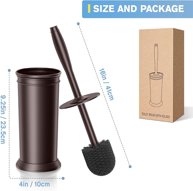 UPTRONIC Toilet Brush, 2 PCS Aluminum Alloy Toilet Brush and Holder Set with Extra Long Handle Durable Bristles Toilet Bowl Brush and Covered Holder for Toilet Scrubber for Bathroom Cleaning