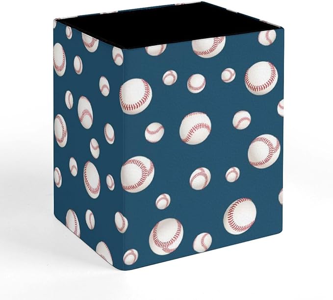 Square Pen Holder & Pencil Organizer for Desk - Office Storage Organizer, Markers/Makeup Brushes/Scissors Holder, Compact Desk Decor Accessories for Home Classroom School(Baseball)