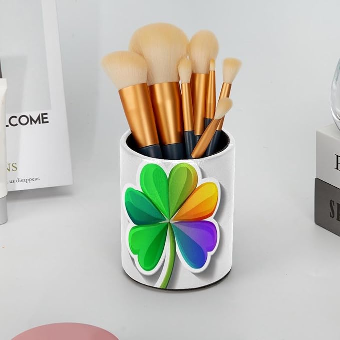 Pen Holder Stand, Makeup Brush Holder for Women, Durable Desktop Organizer Rainbow Clover (3) Pencil Holder Pot for Office Home Dorm