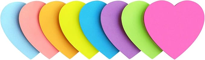 SIMONA Heart Shape Sticky Notes 8 Color Bright Colorful Sticky Pad 75 Sheets/Pad Self-Sticky Note Pads