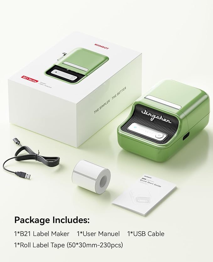 NIIMBOT B21 Label Maker Inkless Bluetooth Label Printer, 2 Inch Portable Thermal Sticker Machine for Small Business, Address, Logo, Clothing, Mailing, Candles, Jewelry, Sticker Printer for Gift, Green