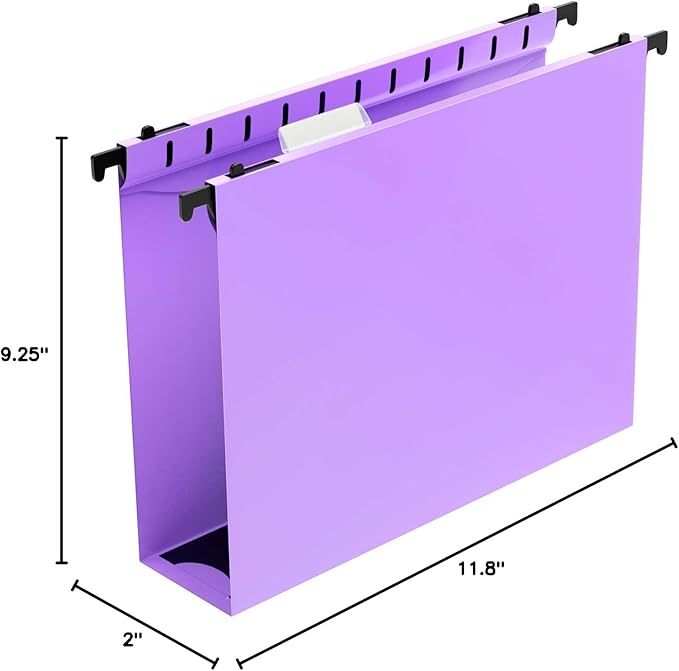 Extra Capacity Plastic Hanging File Folders,12 Pack Reinforced Hang Folders,Heavy Duty 2 Inch Expansion,Plastic Filing Cabinet Folders,Letter Size,Designed for Bulk Files, Medical Charts,Purple