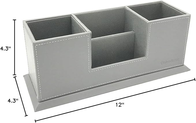 UnionBasic Desk Organizer, Desktop Caddy Leather Multi-compartment Pen Holder Office Stationer Organizer, Gray