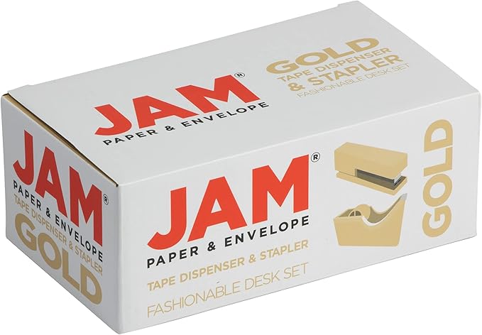 JAM PAPER Office & Desk Sets - 1 Stapler & 1 Tape Dispenser - Gold - 2/Pack