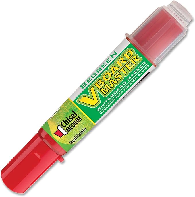 PILOT V Board Master BeGreen Refillable Dry-Erase Markers, Chisel Tip, Red Ink, 12 Count