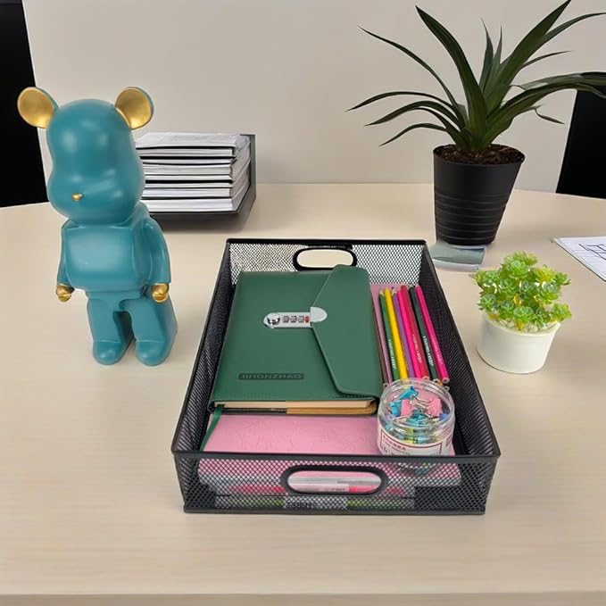 Metal Mesh Desk Organizer Tray, A4 Large Office Storage Box Set, 12.6X 9.1 x 2.8Inches