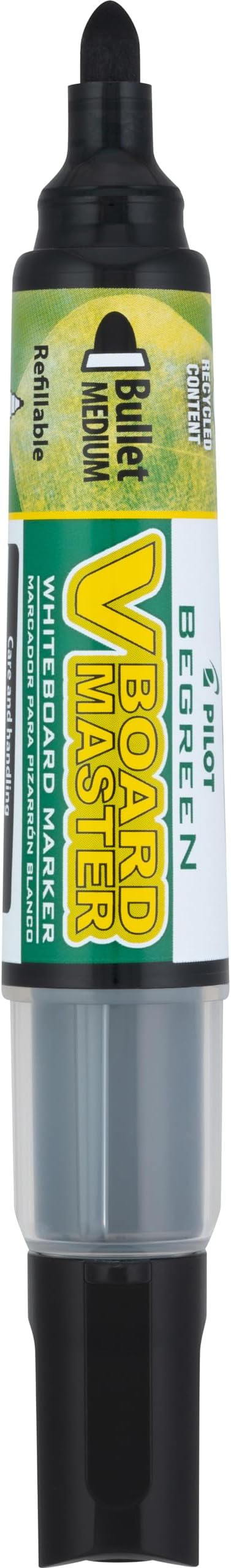 PILOT V Board Master BeGreen Refillable Dry-Erase Markers, Bullet Tip, Black Ink, 12 Count