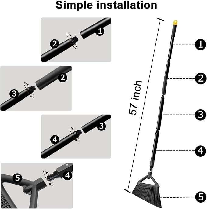 SZJYHQY 3PCS Heavy Duty Angle Broom, Long Pole Brooms for Indoor, Outdoor Sweeping, Kitchen to Courtyard, Black