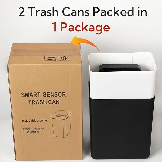 2 Pack Automatic Trash Can Touchless with Lid – 2.5 Gallon Slim Bathroom Trash can,Ideal for Kitchen, Bedroom, Living Room & Office (Black)