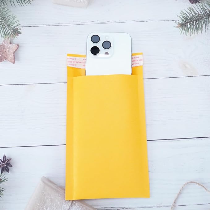 4x7 Inch Yellow Kraft Paper Bubble Mailers - Durable Bubble Cushioned Envelopes with Peel-and-Seal Adhesive, Lightweight Privacy Protection for Documents, Jewelry & Fragile Items (25 Pack)