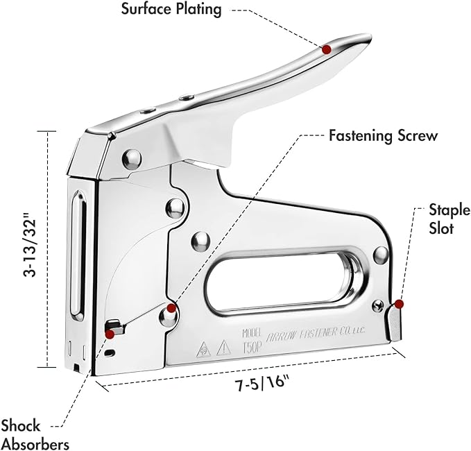 Arrow T50 Heavy Duty Staple Gun Kit, All Chrome Steel Stapler, with 3750 Pieces T50 1/4", 3/8", 1/2" Staples, for Upholstery Professional Projects