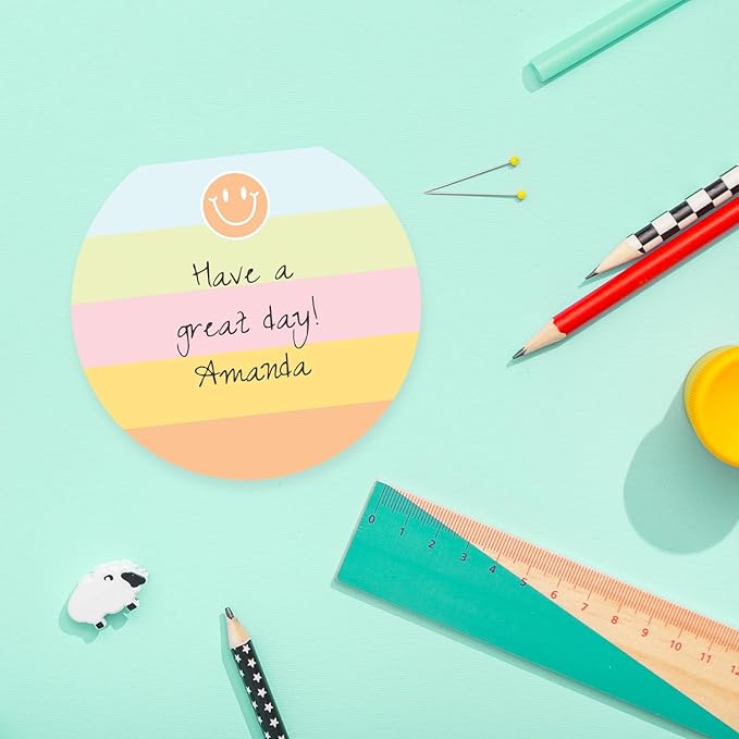 Gotcha Covered Notebooks Smiley Face Sticky Note Pad Assortment/Set Of 3 Round Flat Top Happy Note Pads / 3.5" Retro Rainbow Sticky Notes / 50 Sheets Per Pad/Made In USA