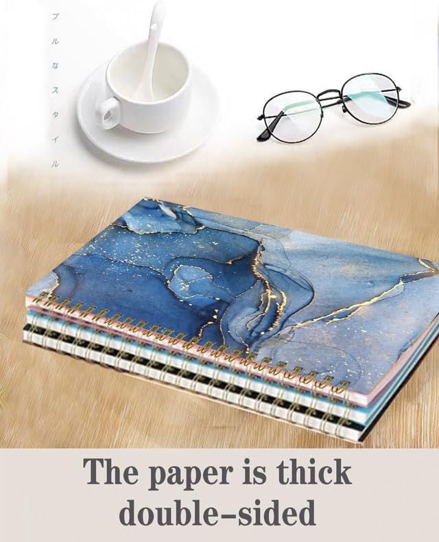 Spiral Journal Notebook,A5 Hardcover Lined Journals for Women Girl 6 x 8.3 in,120 Pages Thick Paper,Cute College Ruled Writing Notebook for Gifts Office Work School(Blue Marble)