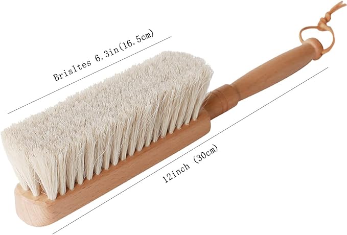 Horsehair Hand Brush Soft Bristles Oiled Beech Wood Handle Coat Brush 12 Inch Long (2pcs White Horsehair)