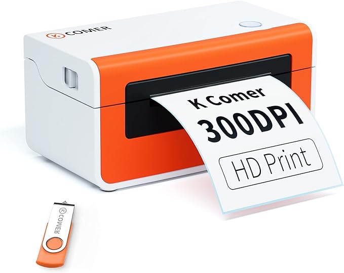 K COMER Thermal Label Printer 300DPI,4x6 Shipping Label Printer for Package,Desktop Label Maker Compatible with Amazon, Etsy, USPS, Shopify, Ebay, Work with Windows & Mac for Small Business